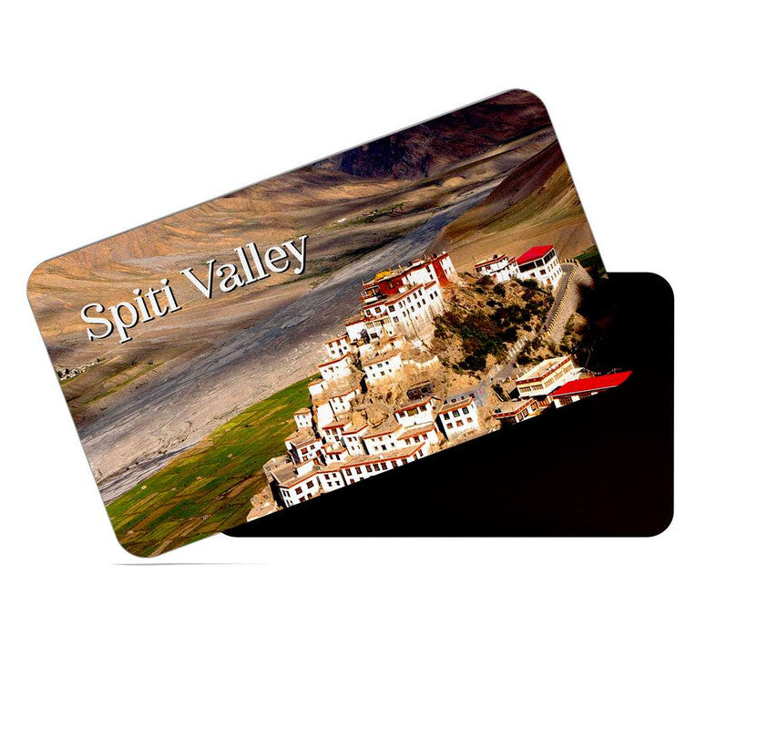 dhcrafts Rectangular Rubber Fridge Magnet / Magnetic Card Multicolor Himachal Pradesh Spiti Valley Design Pack of 1 (8.6cm x 5.4cm)